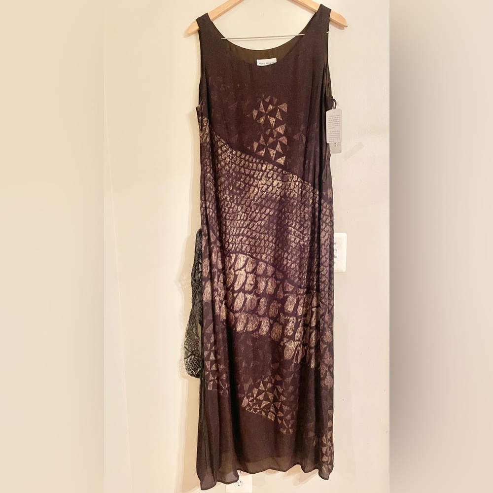 NWT- Rena Rowan Brown 100% Silk Belted Maxi Dress Women’s Size 14